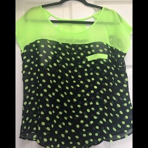 Navy Blue & Lime Green Pokadot Blouse